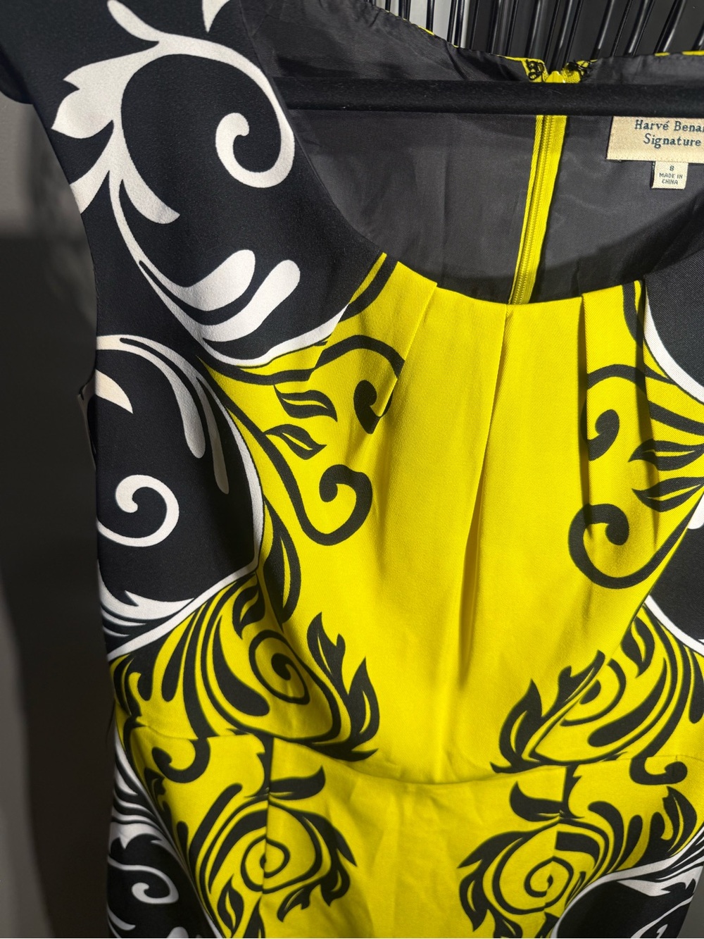 Harve Benard Yellow, Black & White Printed Sheath Dress